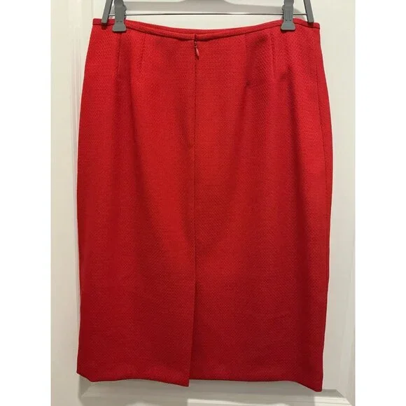 Suit Studio Skirt Set Size 12 Red Jacquard 4 Button Jacket NWT - Picture 8 of 16